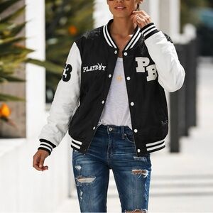 COMING SOON!!! PLAYBOY Women's Black and White Varsity Jacket